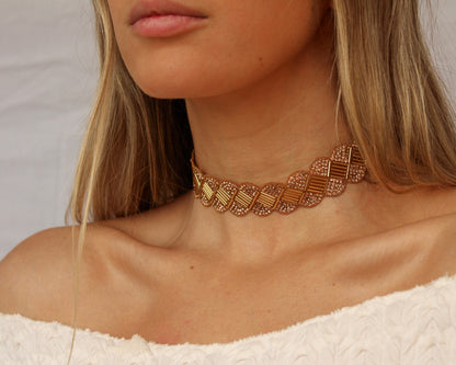 Choker Brillantina dorado onda