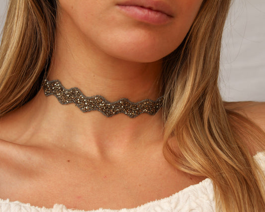 Choker Brillantina plateado onda